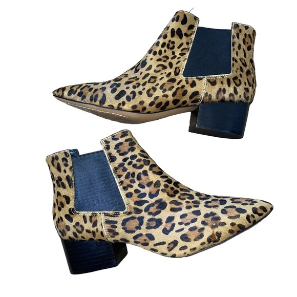 French Connection ankle booties calf hair leopard tan and black heeled SZ 7.5 - Picture 2 of 7